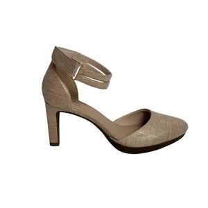 Clarks Collection Champagne Gold Metallic Ankle Strap Pumps Heels Size 8.5